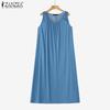 ZANZEA Women Summer Casual Round Neck Loose Sleeveless Dress
