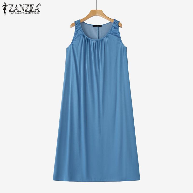ZANZEA Women Summer Casual Round Neck Loose Sleeveless Dress