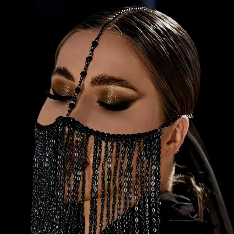 Elegant Crystal Bead Tassels Face Jewelry With Adjustable Metal Chain For Parties Weddings And Special Event