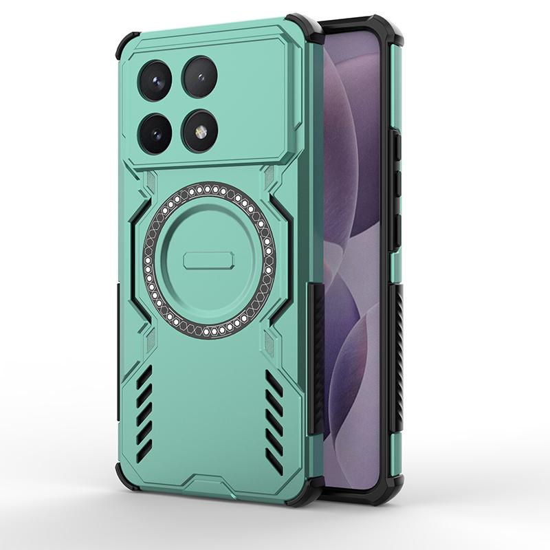 For POCO F6 Pro Mecha Heat Dissipation Four Corners Air Cushion Anti-Drop Powerful Magnetic Non-Charging Phone Case