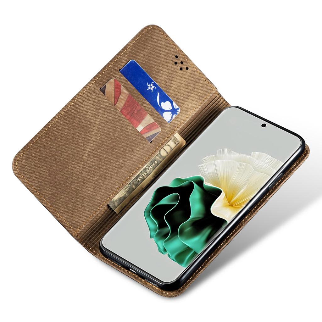 For Huawei P60 Pro/P60 Cell Phone Case PU Leather Jeans Cloth Texture Wallet Stand Phone Cover