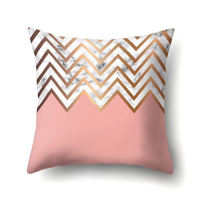 Polyester Pillow Case Nordic Ins Style Marble Geometric Printed Peach Leather Velvet Living Room Sofa Pillow Case