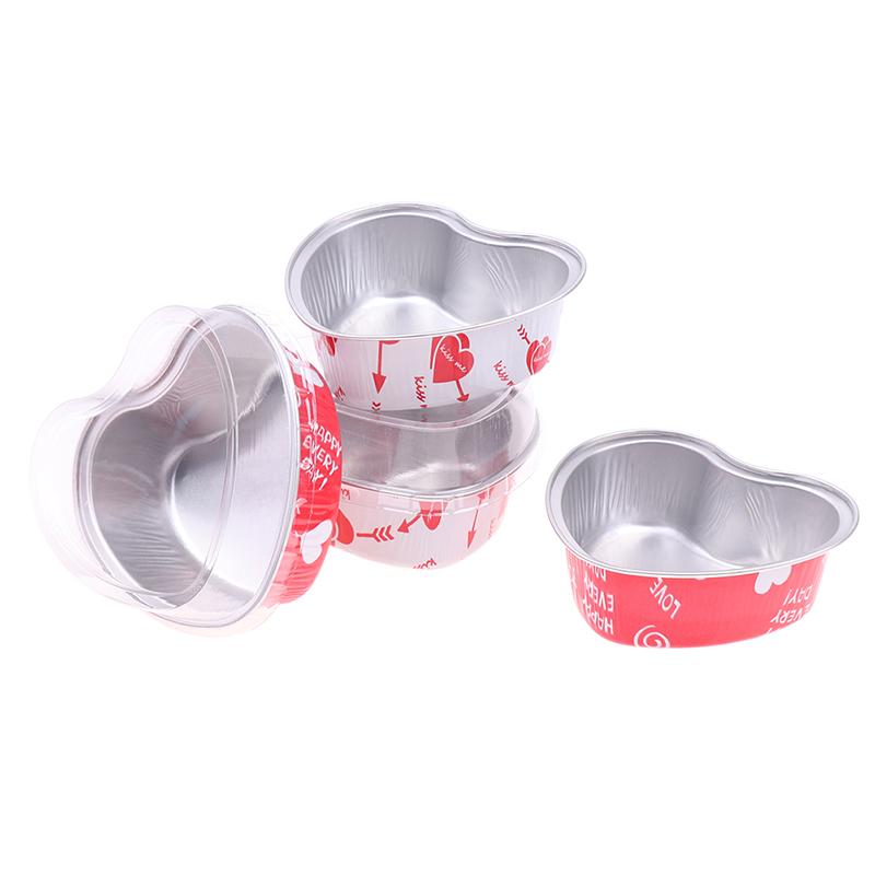10Pcs/Set 100Ml Heart Shaped Aluminum Foil Cake Cup With Lids Baking Pans
