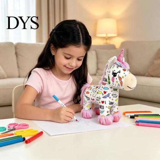 DIY Coloring Plush Toy Horse Kit, Washable Stuffed Animal Painting Kit with Marker Pens, Art Crafts Activity Set for Toddlers Boys Girls