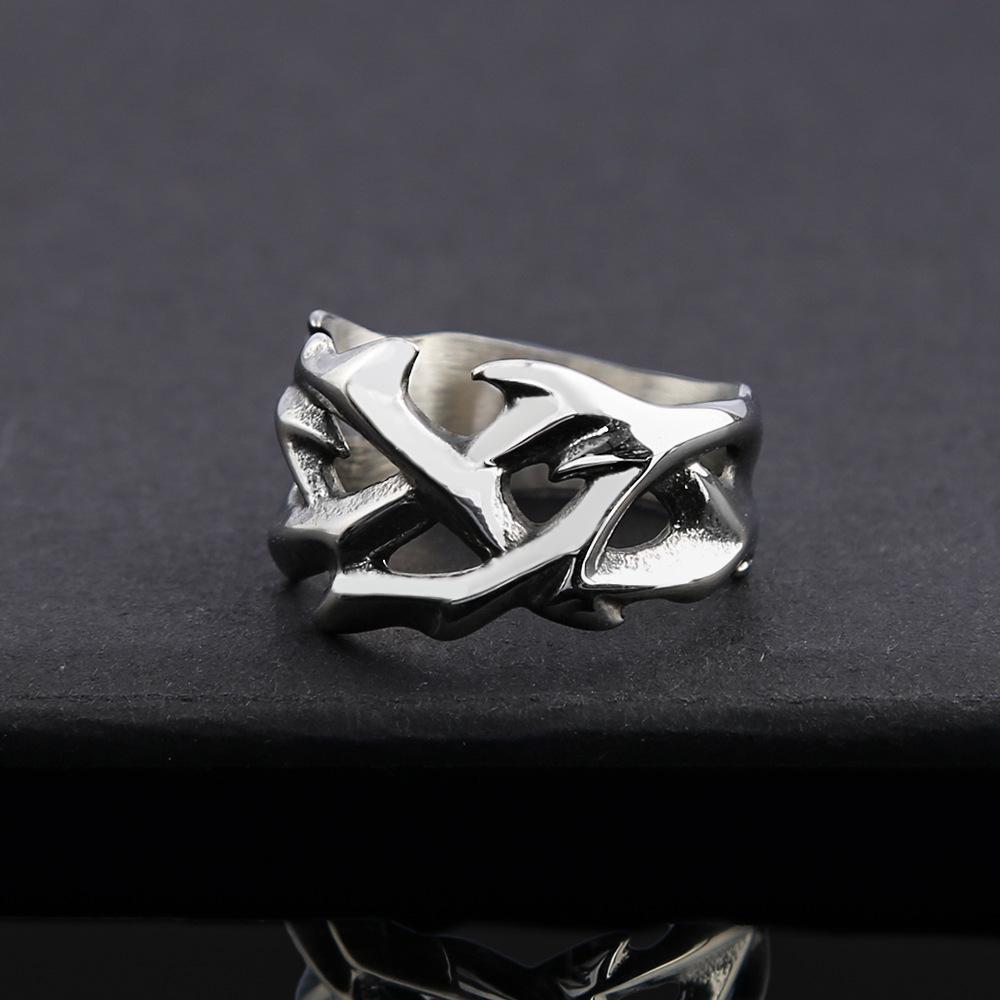 

Trendy Charm Hollow Crown of Thorns Ring 316L Stainless Steel Simple Unisex Punk Rock Charm Jewelry Gift 13