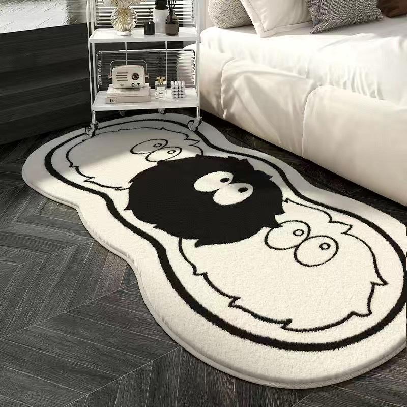 1PCS Cartoon Black White Faux Sheepskin Bedside Rug Non-Slip Sofa Carpet for Living Room Indoor Floor Mat Bedroom Study Balcony