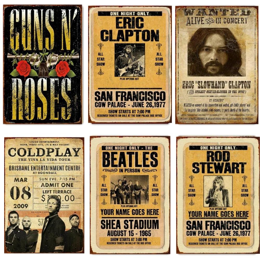 Music Rock N Roll Posters Vintage MetalTin Signs Johnny Cash Metal Plaque Signs Retro Pub Bar Man Cave Home Decoration Plates