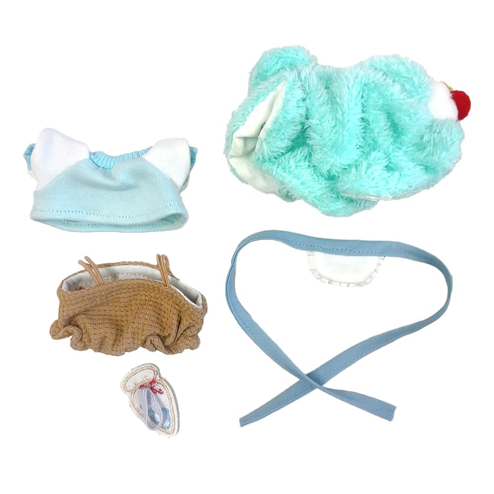 Hat, Bib, T-Shirt, and Overalls Set (Mint) for 10cm Plush Toy, Kigurumi Accessories, Otaku Activities, Doll, Mascot, Kpopdoll Costume [Used]