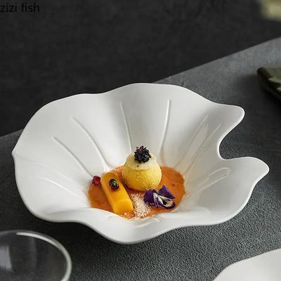 Unregelmäßiger Lotusblatt-Teller Keramik Geschirr Salatteller Dessert Snack Teller Tiefer Suppenteller Künstlerische Konzeption Geschirr