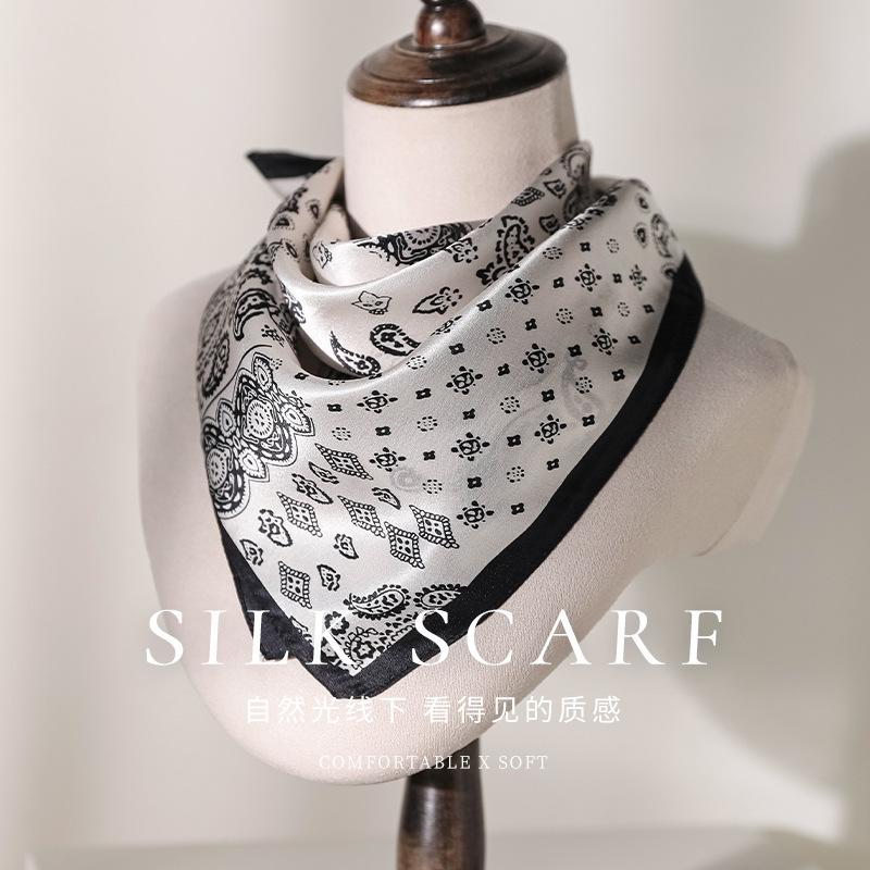 100% silk small square scarf women's summer thin mulberry silk scarf retro cashew flower scarf versatile sunscreen silk scarf