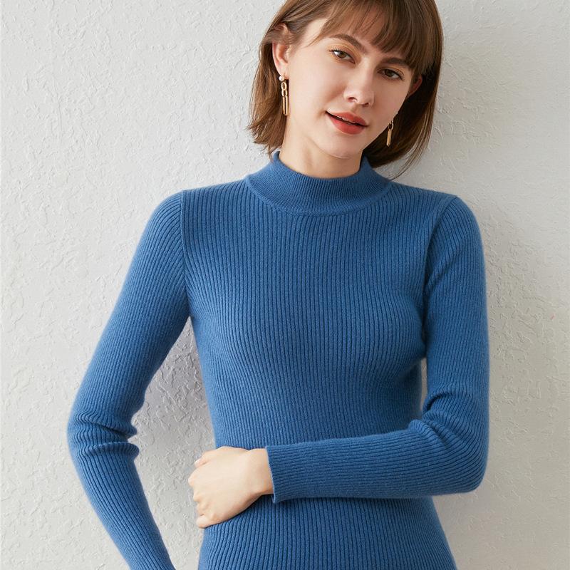 Herbst und Winter Rollkragen-Unterziehpullover Damen Slim Pullover Unifarbe Temperament Strickpullover Neu Streifen Innenoberteil