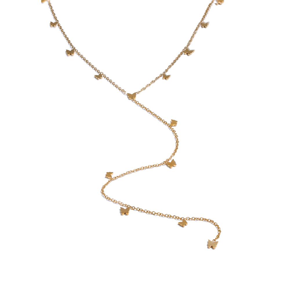 

Yhpup Fashion Stainless Steel Small Butterfly Long Drop Necklace Gold Platinum PVD Plated Sexy Chic Thin Bib Chain Jewelry