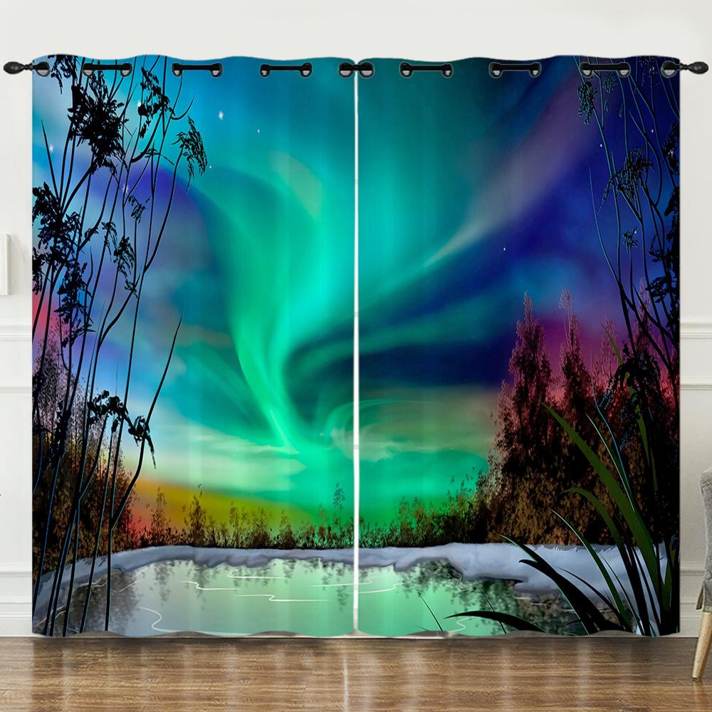 

Штора Штора для спальни Цифровая печать Аврора Блэкаут Ткань шторы Без пробивания 97cm*114cm*2