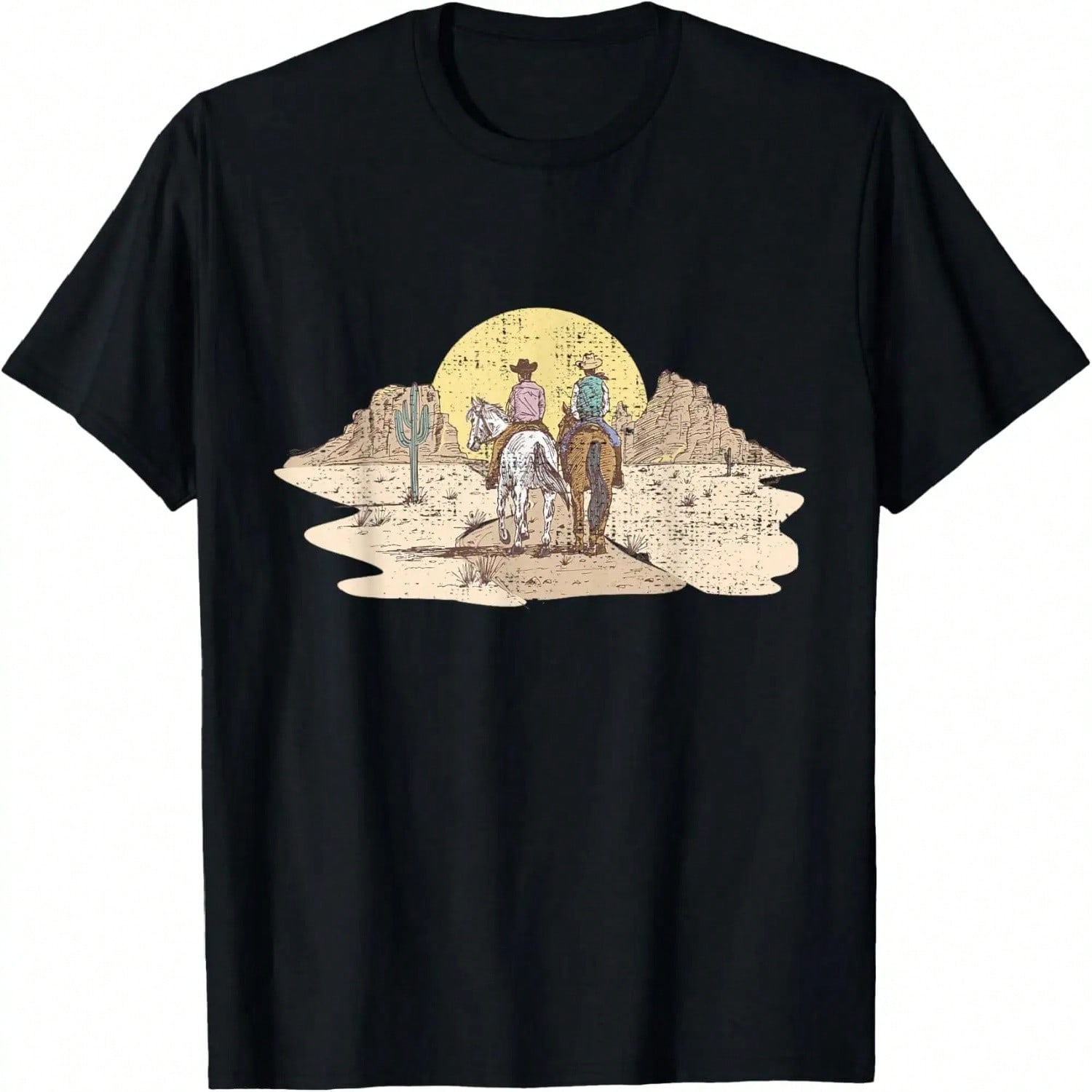Vintage Cows Wild West Desert Horse Rider Equestrian T-Shirt S разноцветный