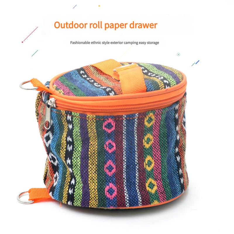 Outdoor Camping Drawer Box Car Household Roll Paper Towel Box Foldable Ethnic Style Paper Towel Bag Miscellaneous Storage Box