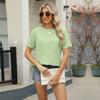 2025 Spring Summer Round Neck Button-Back Jacquard Short Sleeve T-Shirt, Casual Women's Fashion Top