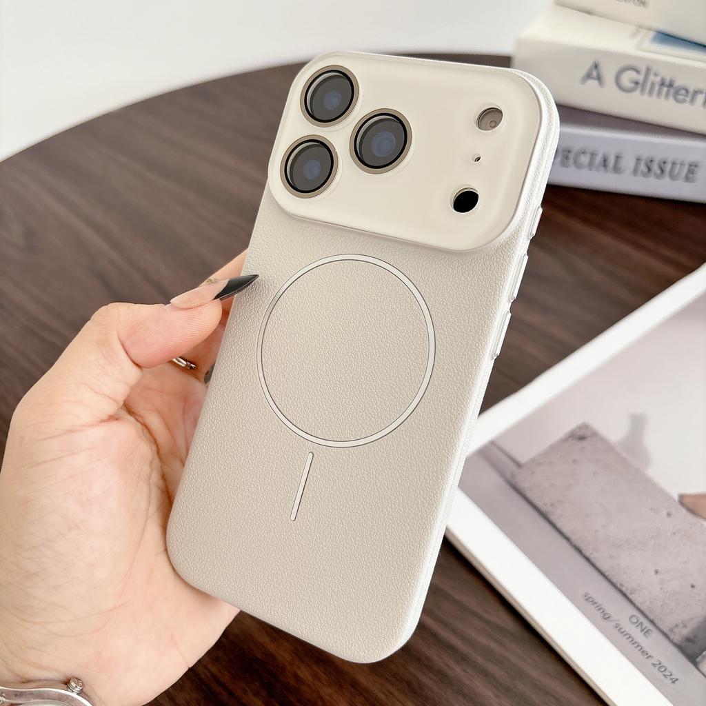 Litchi Texture Bumper For Magsafe Phone Case For iPhone 17 Air 16 15 14 13 12 Pro Max Glass Lens Leather Magnetic PC Hard Cover
