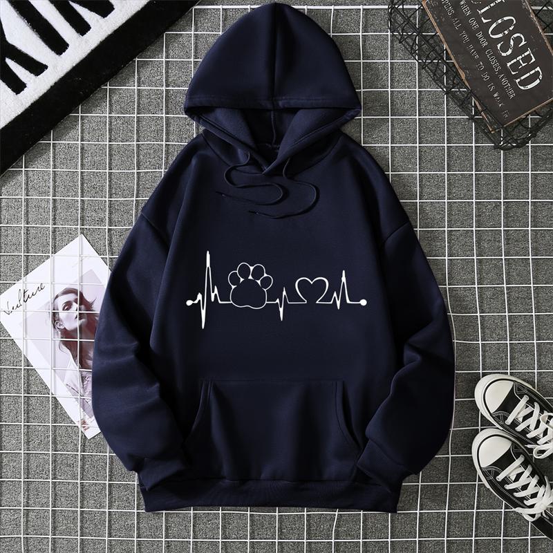 ECG Cat Claw Heart Simple Graphic Hooded Men Fashion Hoodies Autumn Casual Sweatshirt Loose O-Neck Couple Tracksuit