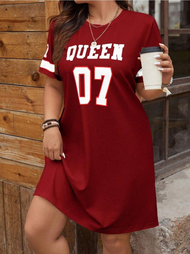 Plus Size Women's Loose Dress Summer Music Festival Pattern Sporty Casual Letter 3D Print Fashionable 07 Printed Dress