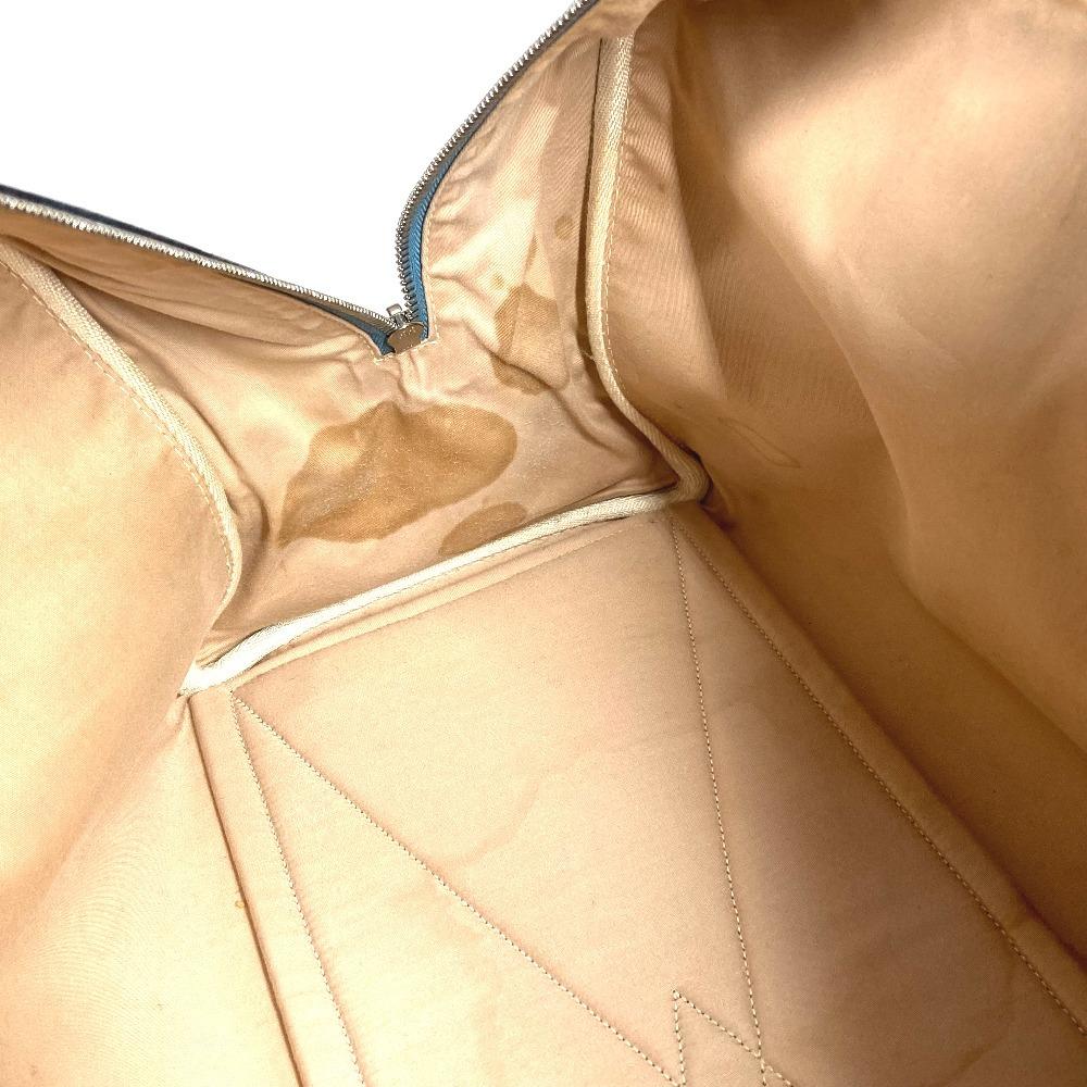 HERMES Victoria 43 Boston Bag Hand Bag Toile H / Leather Blue gene blue/Beige