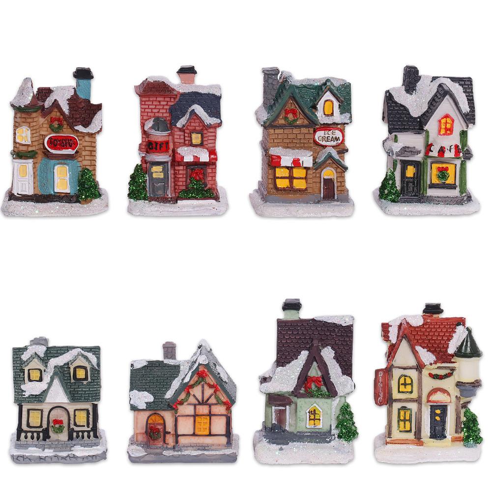 Christmas Luminous House Ornaments Micro Landscape Villa Resin Handicraft Xmas Gifts For New Year Decor