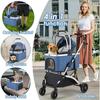 Foldable 3-in-1 Dog Cat Stroller, Pet Stroller with 360° Wheels, Storage Basket, Mesh Window, Cup Holder