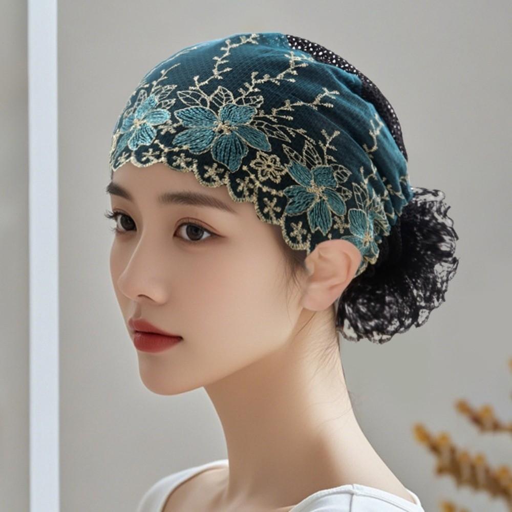 Embroidered Flowers Beauty Lace Curling Hat Breathable Mesh Lace Pullover Cap  Outdoor