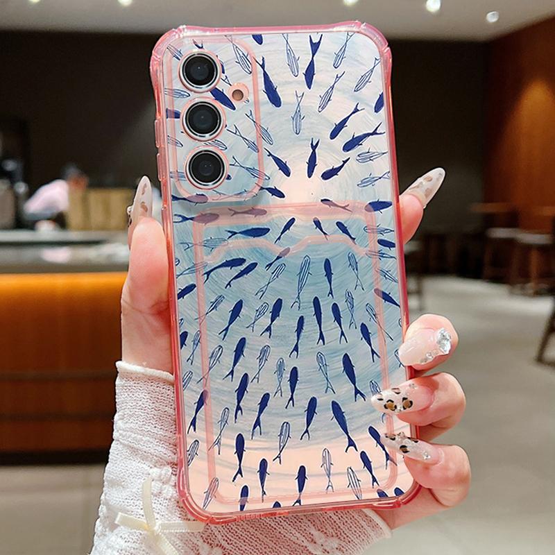 Whales Pattern Case For Samsung Galaxy S25 Edge S22 S23 S24 Ultra S21 S24 FE A56 A36 A26 A35 A55 A54 A16 A15 Card Bag Clear Phone Cover