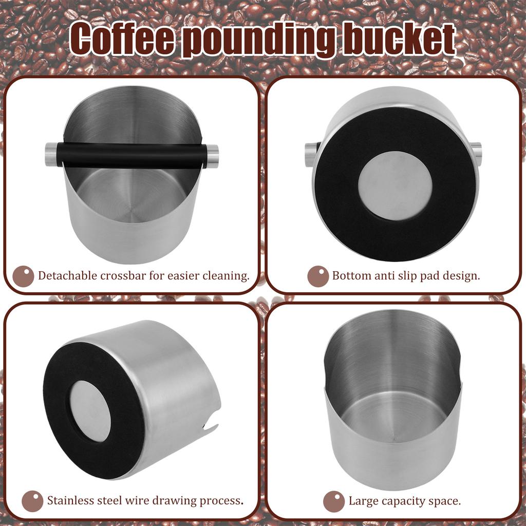 Coffee Knock Box Stainless Steel Espresso Knock Box Non Slip Coffee Ground Knock Box with Rubber Ring Beveled Coffee Ground Bin