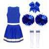 Girls Cheerleading Outfit Sleeveless V Neck Letter Print Crop Top Elastic Waist Skirt Bowknot Headwear Hand Flowers Socks