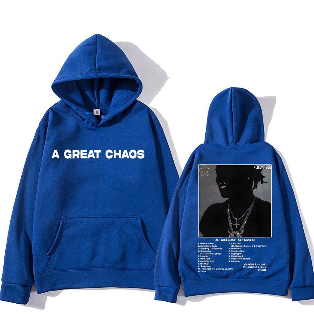 Ken Carson Hoodie A Great Chaos Long-sleeved Casual Fleece Sweatshirt Graphic Printing O-neck Clothing Men Hoody
