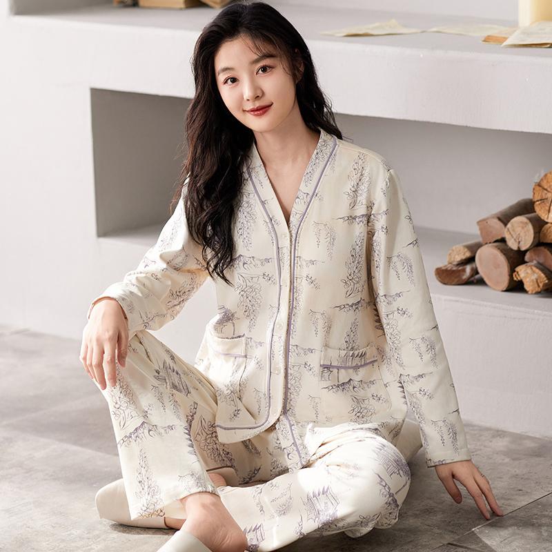 Ink and Wash Women Pajamas Set Casual Long Sleeves Long Pants Autumn Winter Simple Sleepwear Cozy Pyjamas Soft Pijamas Girls Pjs