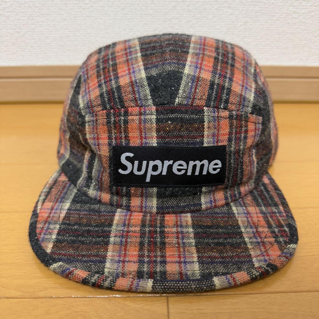 

[USED] Supreme Heather Plaid Camp Cap Orange 08aw