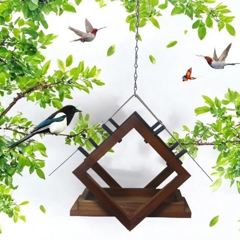 Bucolic Outdoor Bird Feeder With Open Design To Attract Multiple Species Natural Wood And Metal Yard Ornaments