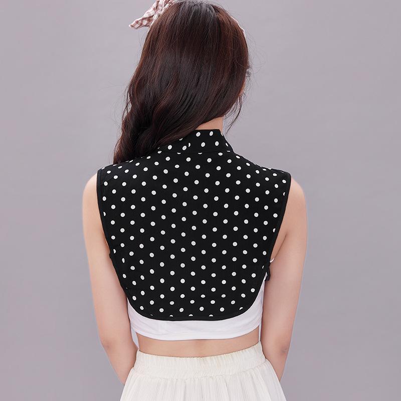 Women Polka Dots Bowknots Shirt Fake Collar Tie Cotton Detachable False Collar Lapel Blouse Top Autumn Sweater Decorative