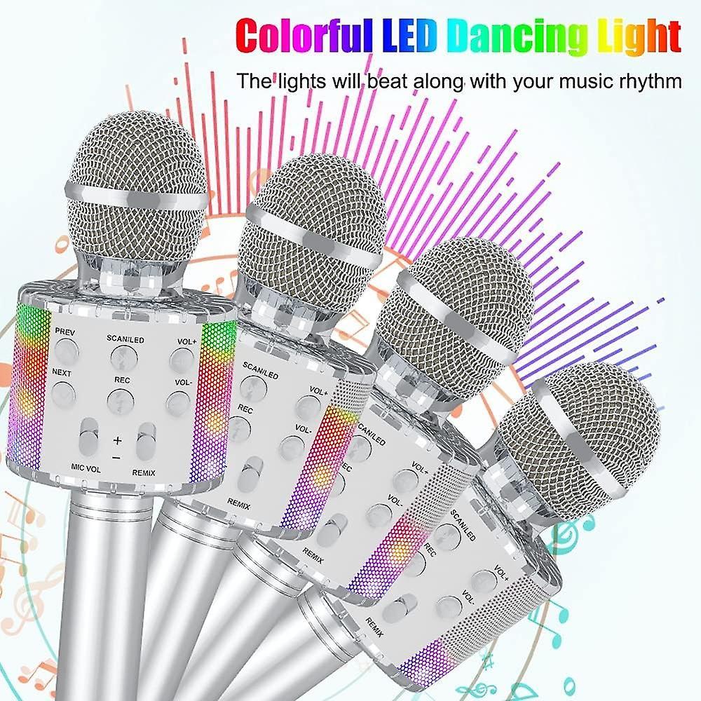 Karaoke Wireless Microphone, Bluetooth Dancing LED Lights Handheld Portable Speaker Karaoke Machine