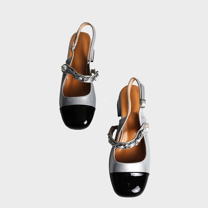 Summer New Mary Jane Fattened and Widened Large-size Women's Shoes 2025 Empty and Breathable Korean Version of Color Matching High Heels Women