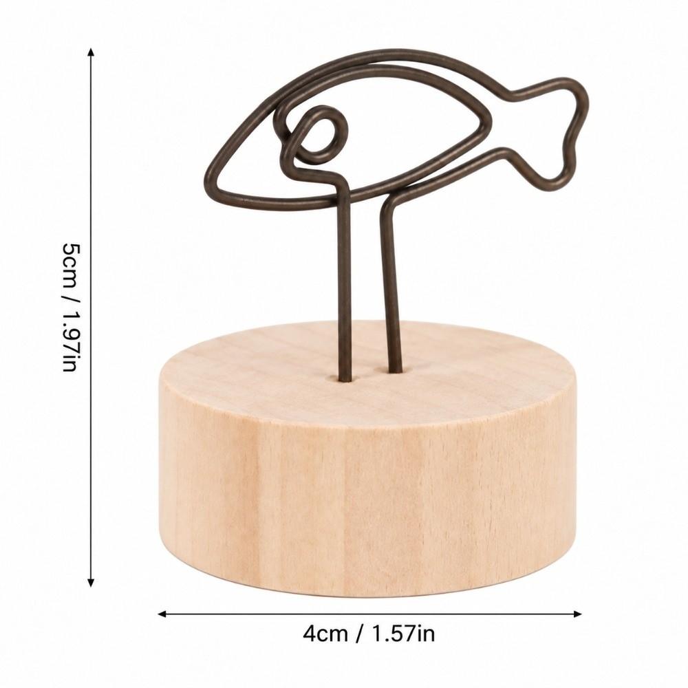 10PCS Wood Desktop Note Holder Round Fish Shape Vintage Card Clip Round Wood Clip  Home Table