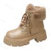 Women's Ankle Boots British-Style Plush-Lined Block-Heeled Warm Snow Boots Lace-Up Thick-Sole Short Boots for Women Botas Mujer
