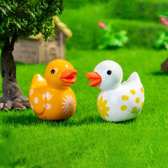Yousheng 12Pcs Mini Flower Duck Figurine Yellow White Duck Resin Statue Miniature Animal Ornament Home Office Desktop Decoration Dollhouse Accessories