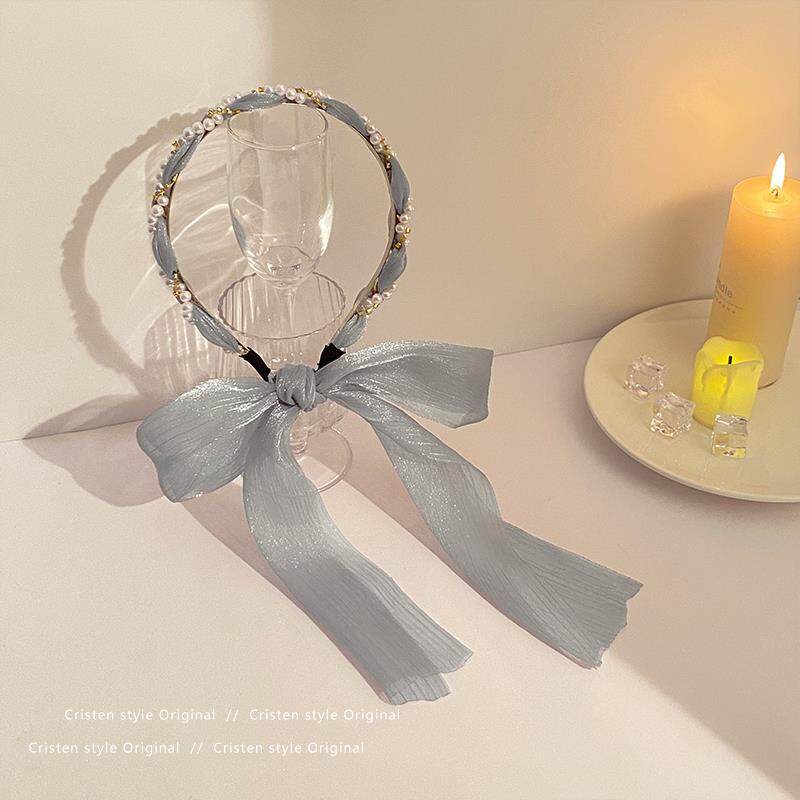 

Обруч для волос с жемчужной лентой, плетеный бант, ободок для волос с лентой, обруч для девочек, женские аксессуары для волос, ювелирные изделия