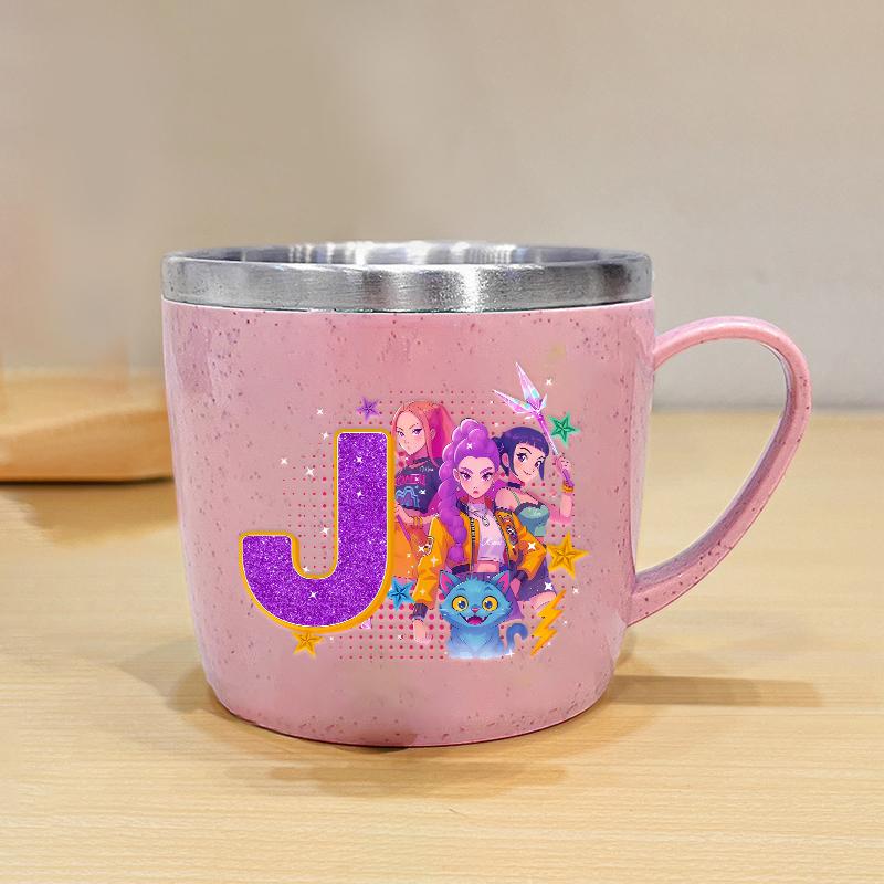 High Quality KPop Demon Hunters Letter A-z Milk Mugs Cartoon Children Water Cups School Office Coffee Tea Mug Girl Stainless Steel Drink Cup