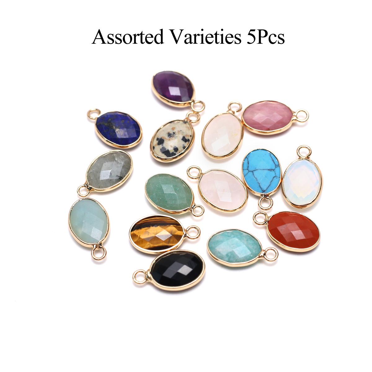 

5Pcs, Faceted Natural Stone Crystal Amethyst Agate Gemstone Pendant with Golden Edging, Boho Handmade Oval Charms for Jewelry Making DIY 11×19mm 5Pcs/11x19mm