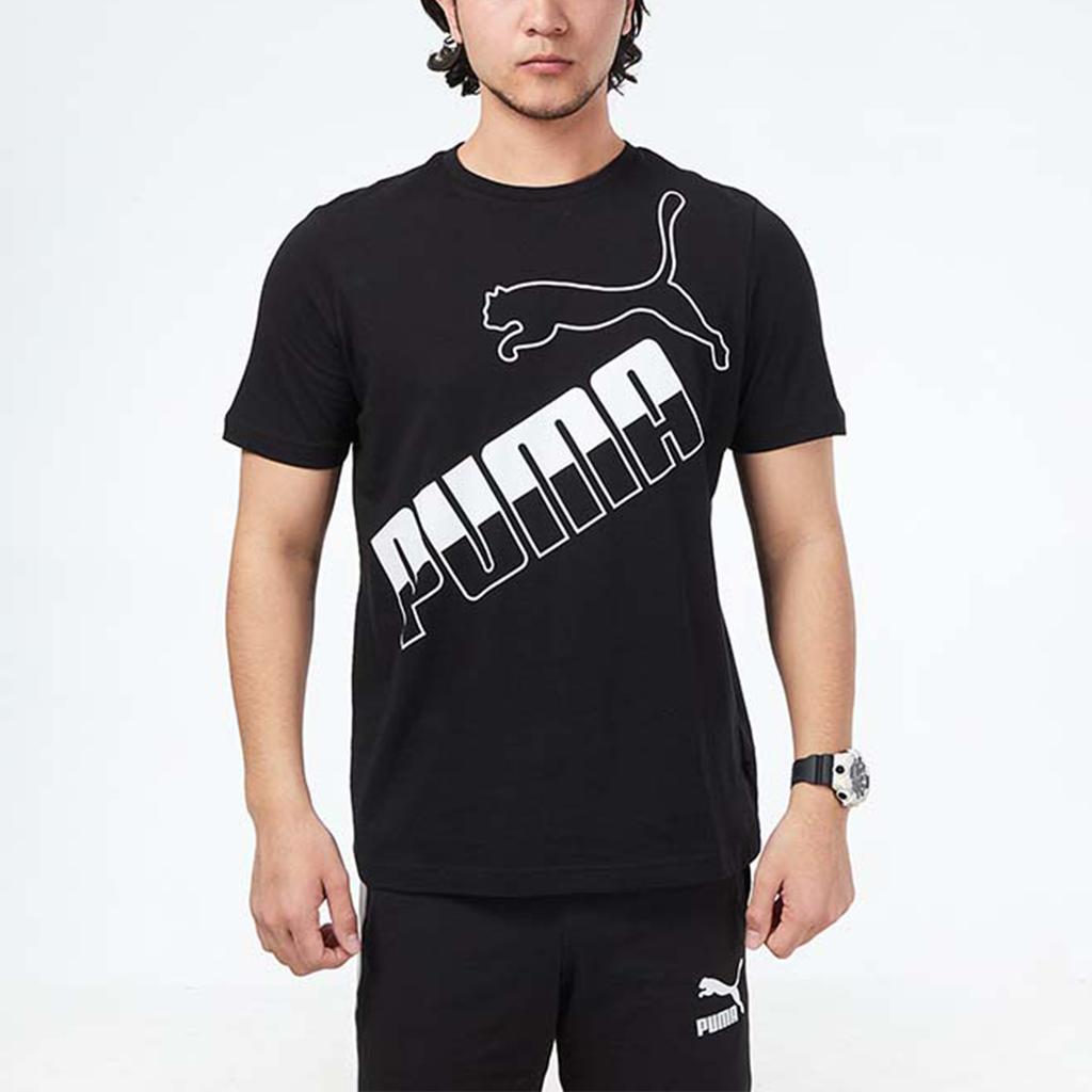 Puma Logo Letter Print Round Neck Sports Short Sleeve T-Shirt Men Tops Black 845572-01