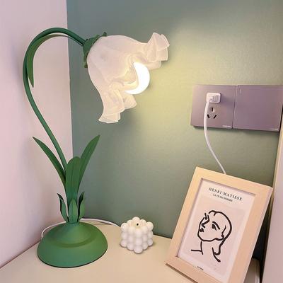 Korean Romantic Bedside Flower Table Lamp Nordic Atmosphere Children's and Girls' Bedroom Desk Light Bedside E27 Decorative Lamp