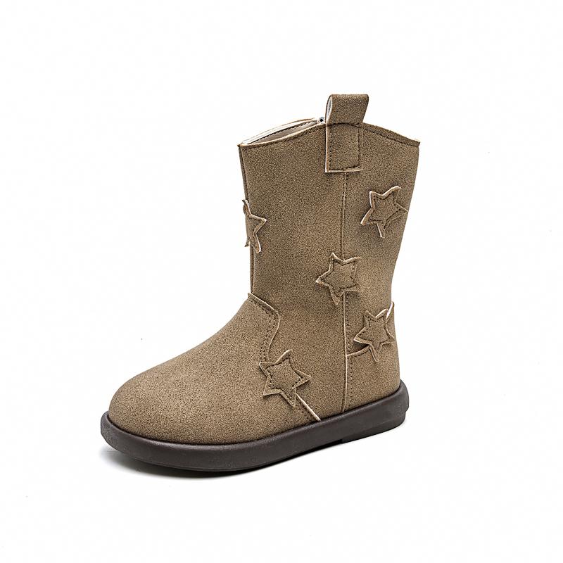 

Сапоги для девочек до середины голени, осень-зима, новые универсальные детские модные ботинки, шикарные трендовые детские повседневные ботинки из матовой кожи, нескользящие 23 абрикосовый