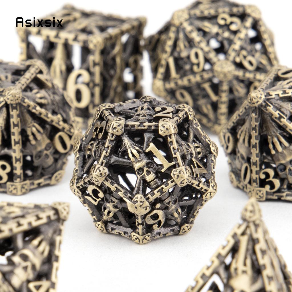 7 Pcs Copper Hand Skull Head Metal Dice Hollow Metal Polyhedral Dice Set Suitable for Role-Playing RPG  Board Game Card Game