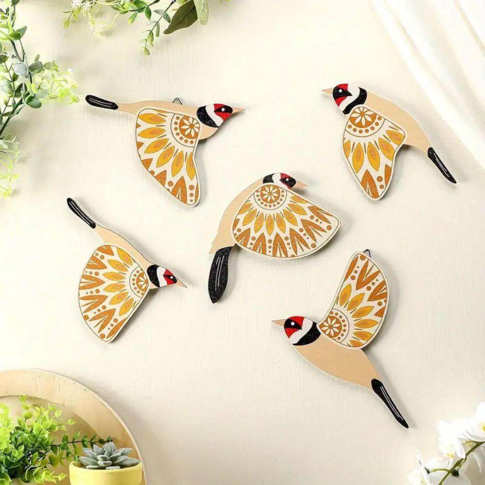 

5Pcs Wooden Flying Birds Wall Decor Vintage Wall Figurines Sculpture Kitchen 5 Pcs