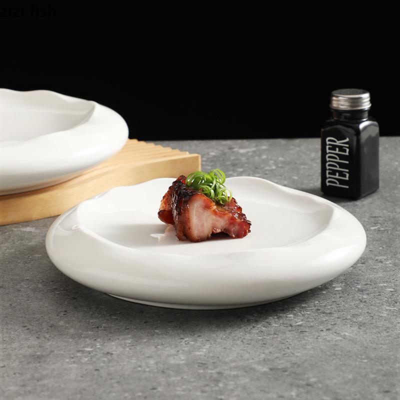 Thick White Ceramic Plate Cold Dish Plate Sushi Plates Dessert Bowl Western Style Steak Plates Fruit Dish Salad Bowl Snack Tray
