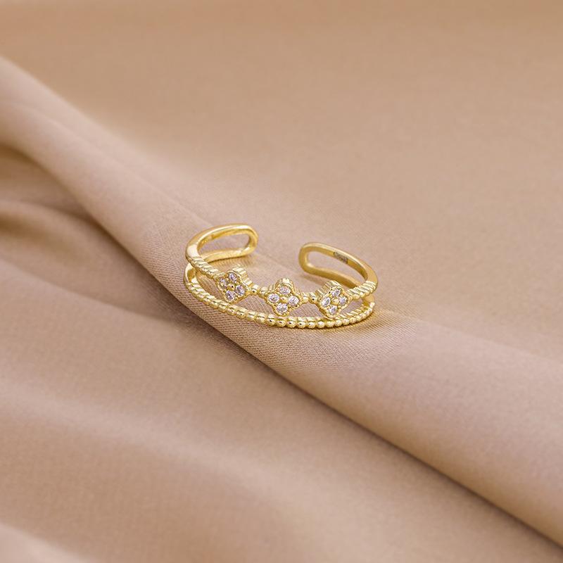 

Кольцо Banyan Tree из серебра 925 пробы, открытое, двухслойное, с цирконом и бриллиантом, в виде четырехлистного клевера, тренд Adjustable Open